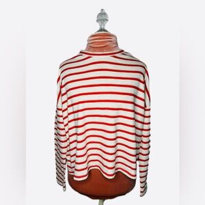 Lou & Grey 100% Cotton Red and Cream Striped long Sleeve Crop Top Size Small